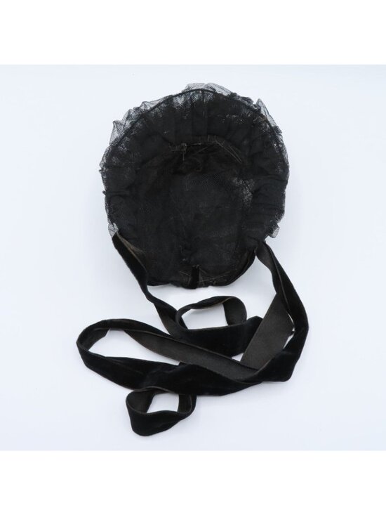 Womens One Size Mourning Hat Late 1800s Lace Netting Beaded Leaves Velvet Tie main image 8